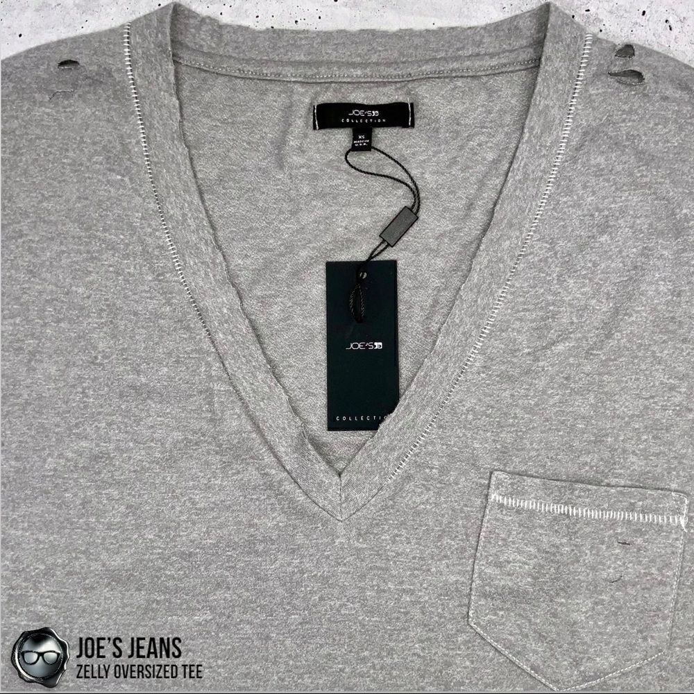 JOE’S JEANS ZELLY OVERSIZED V NECK T SHIRT IN DISTRESSED HEATHER GREY SIZES XS M